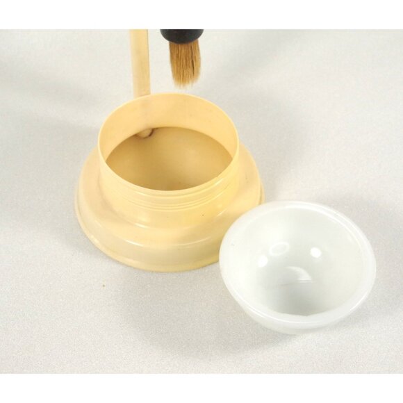 Vintage Celluloid Shaving Stand Adjustable Mirror, Milk Glass Bowl Brush 1920's - Picture 4 of 7